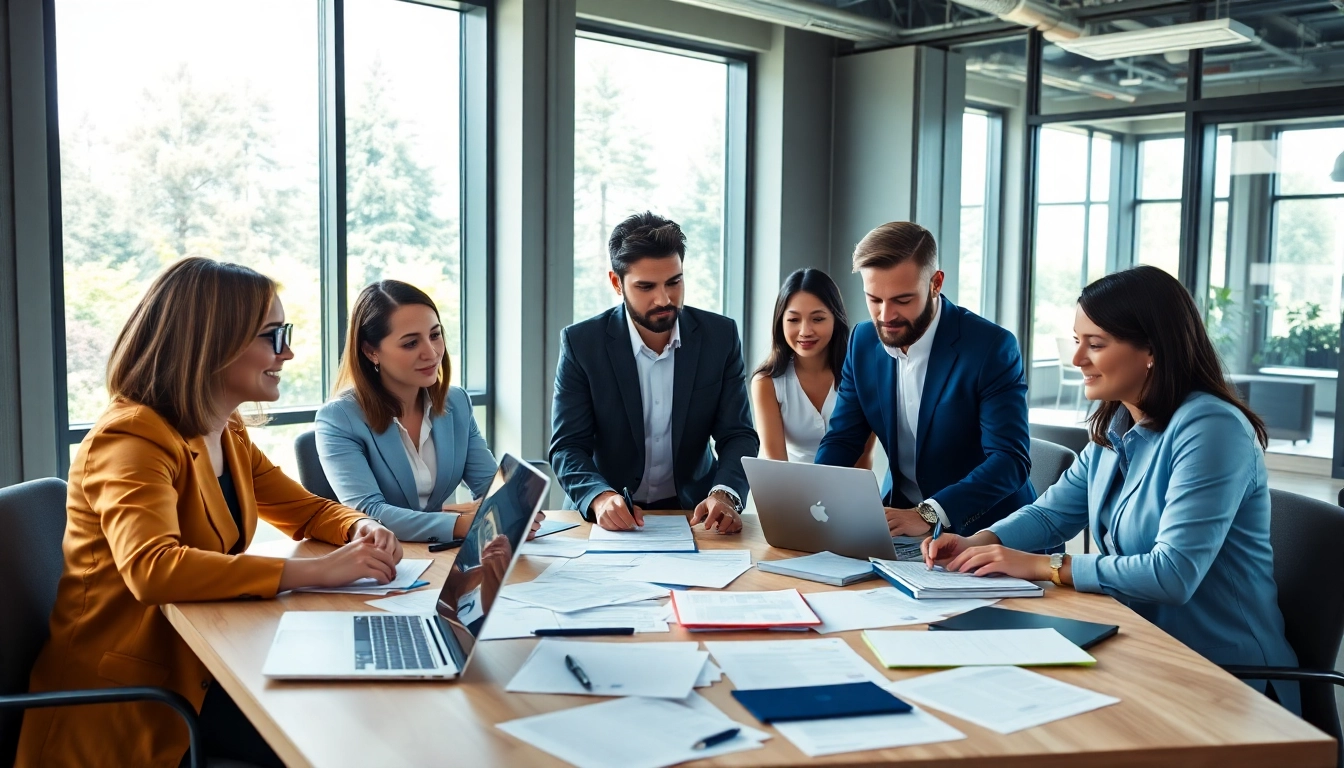 Team discussing Contract Management strategies in a modern workspace, fostering collaboration.