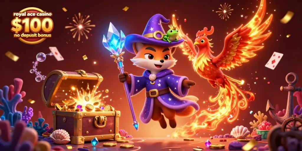 Experience the thrill with royal ace casino $100 no deposit bonus amidst golden treasure and magic.