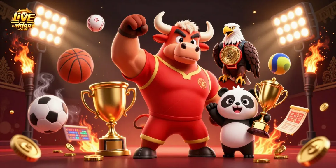 Engage in live video chat with an exciting 3D illustration of a bull mascot celebrating victory.