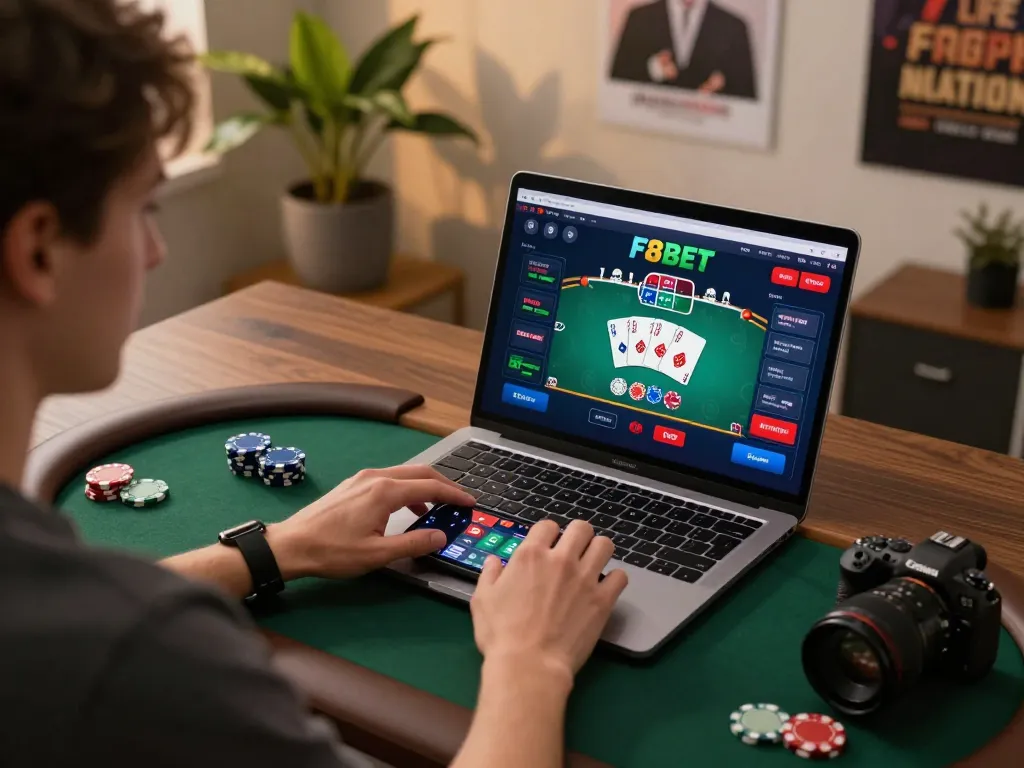 Engaging player using F8BET for online poker strategy while managing betting limits.