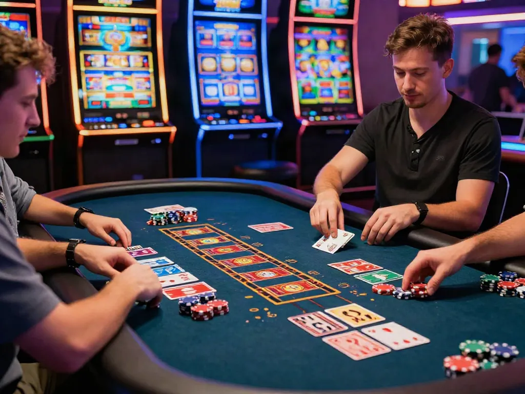Exciting scene of players engaging at casinos not on gamstop with vibrant lighting and lively atmosphere.