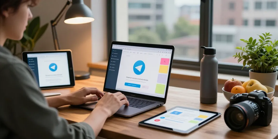 Engaging workspace showcasing Telegram Download on a laptop, demonstrating productivity and modern communication.