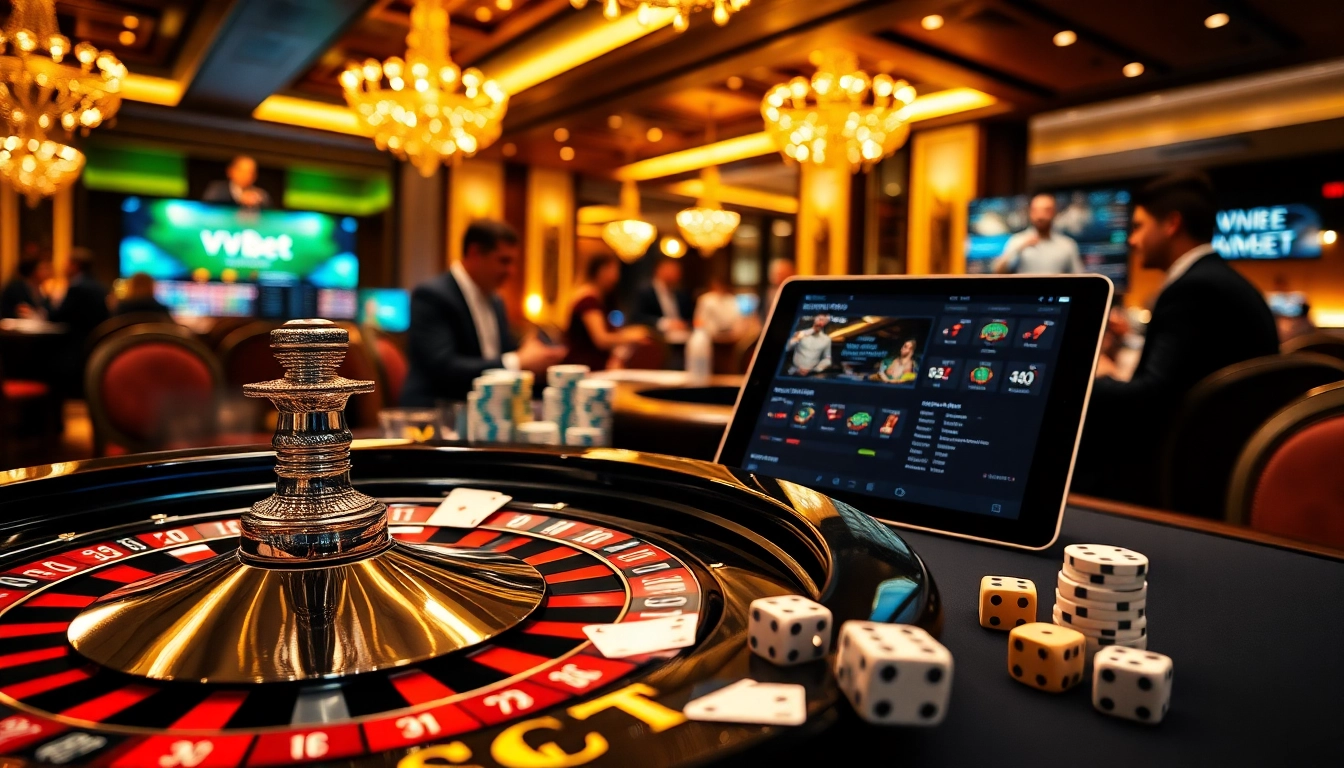 Experimenta la emoción de apostar en VVVBet con mesas de póker, ruleta y fichas de colores.
