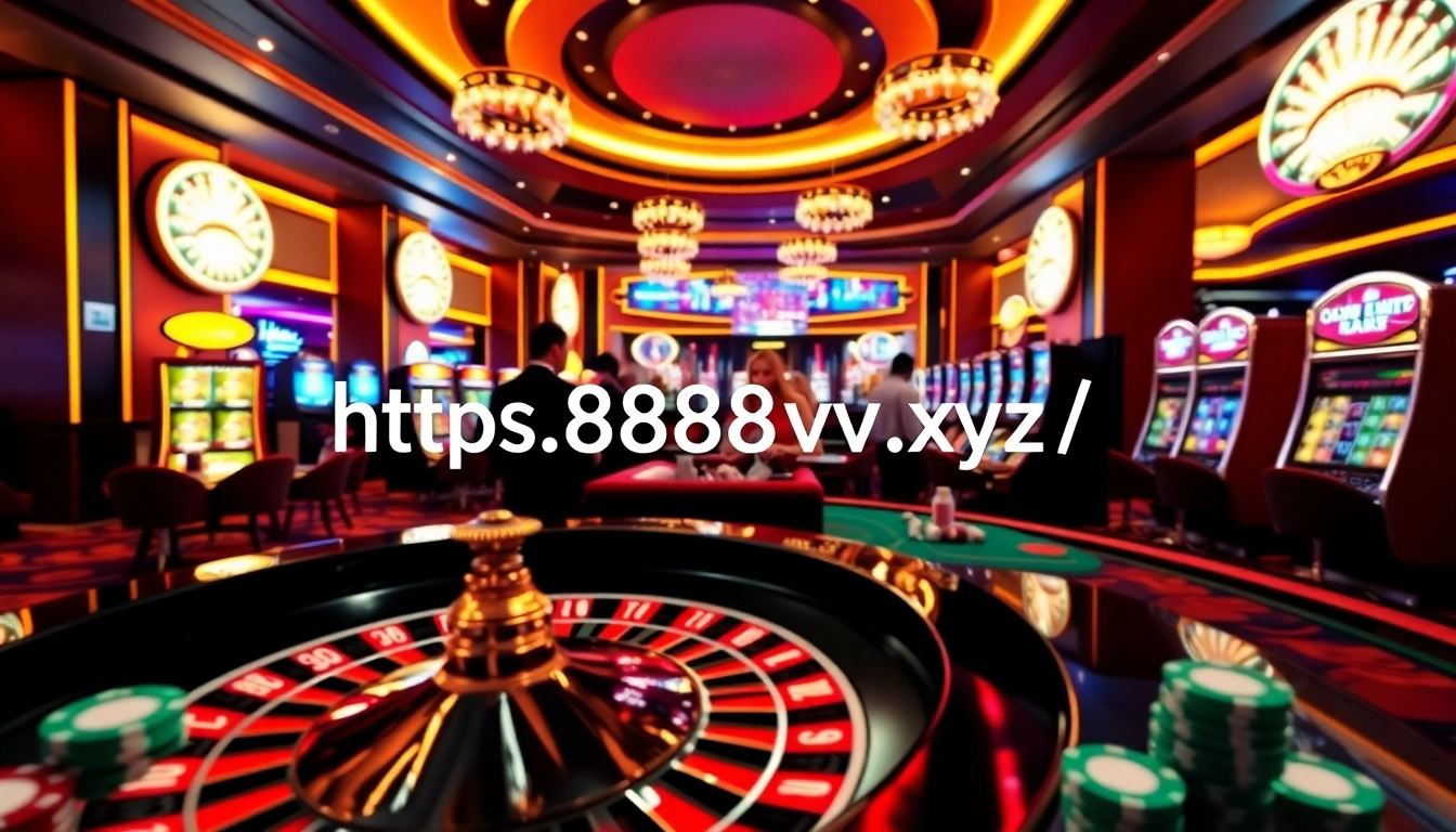 Experience thrilling gaming at https://8888vv.xyz/ with a vibrant casino atmosphere, roulette wheel, and engaged players.