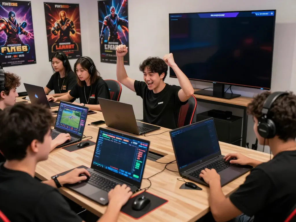 Enthusiastic gamers engaging in thrilling experiences at https://five888vin.com/ with vibrant colors and modern digital interfaces.