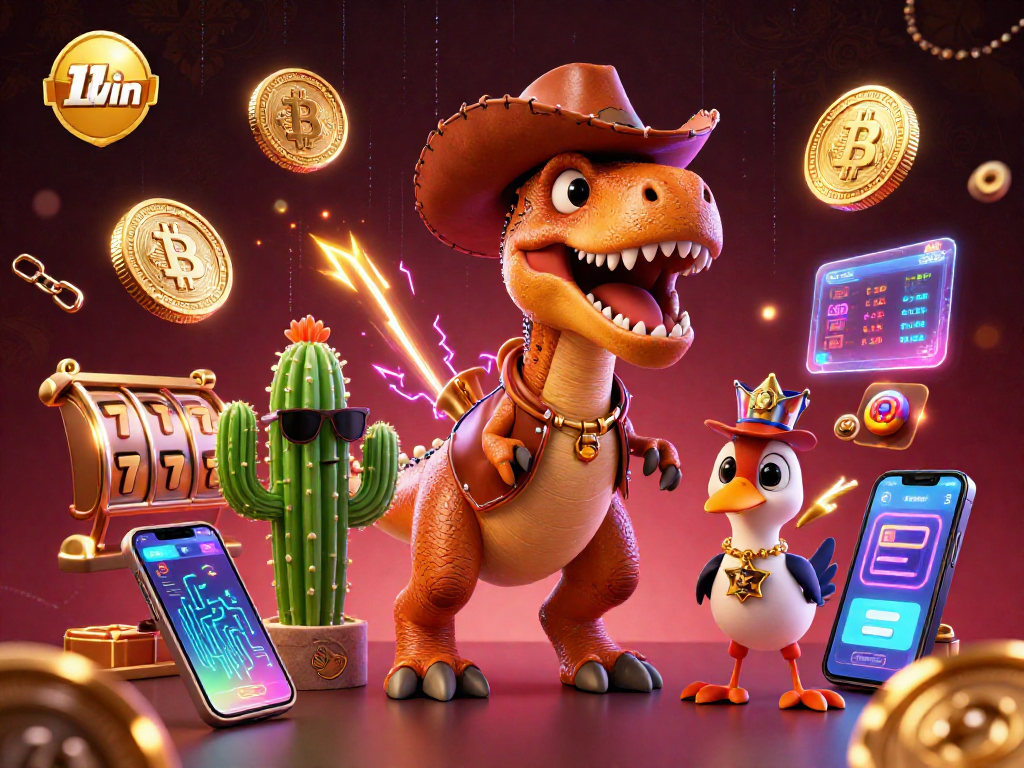 Engage with the vibrant 11win casino scene featuring 3D characters and dynamic slot game elements.