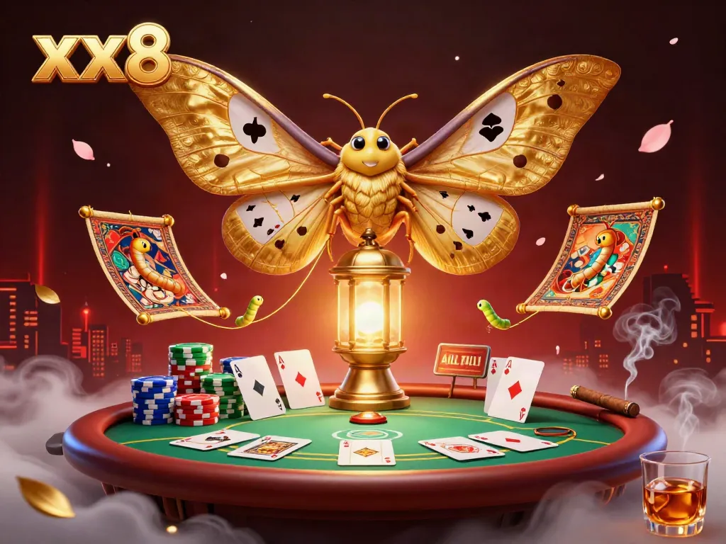 Experience thrilling gameplay with xx8 and the majestic atlas moth in this dazzling casino scene.