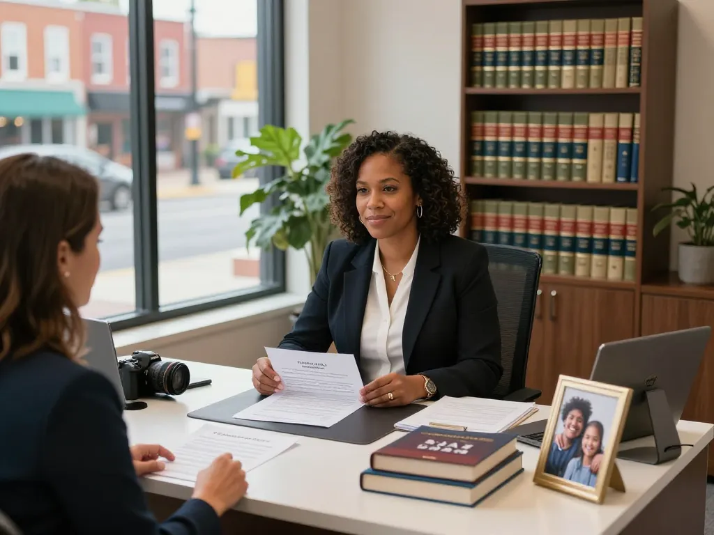 Columbia divorce lawyer Vanessa R. Dozier consulting with a client, highlighting family law expertise and supportive atmosphere.