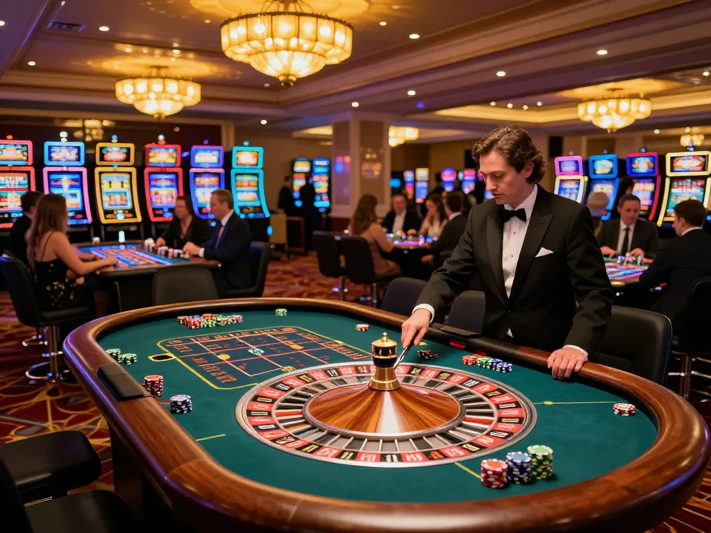 Engaging roulette gameplay at a casino featuring superjp atmosphere and vibrant activity.