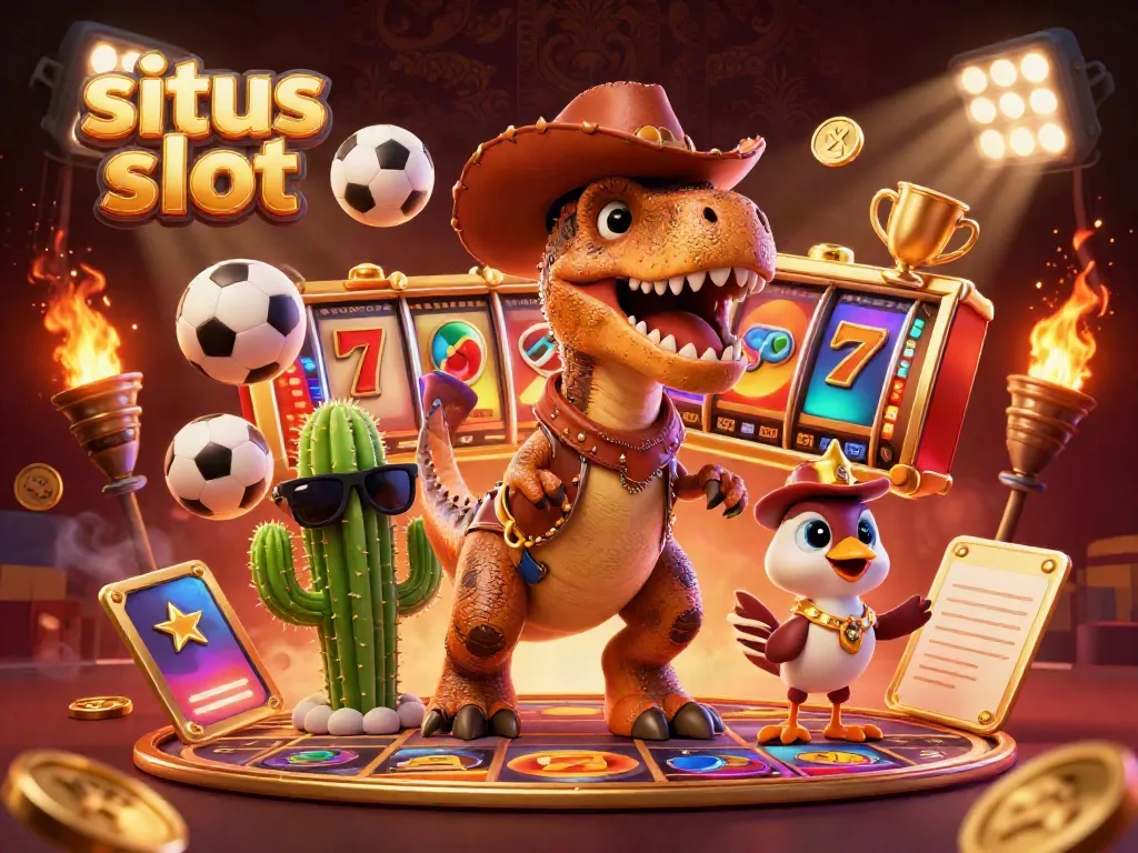 Menggandeng situs slot dengan T-Rex cowboy di antara elemen judi yang dinamis.