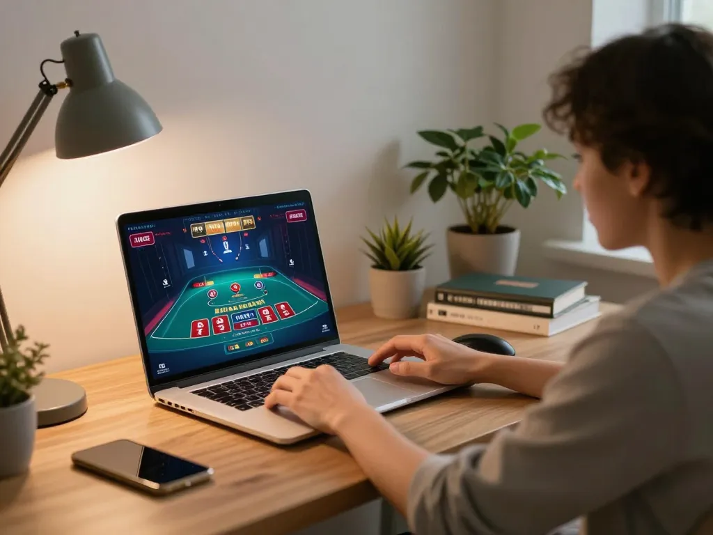 Engaging in live baccarat at sc88 online casino from cozy home office setup.