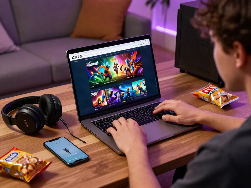 Pengguna KANJENGSLOT memainkan permainan online dengan laptop di ruang santai.