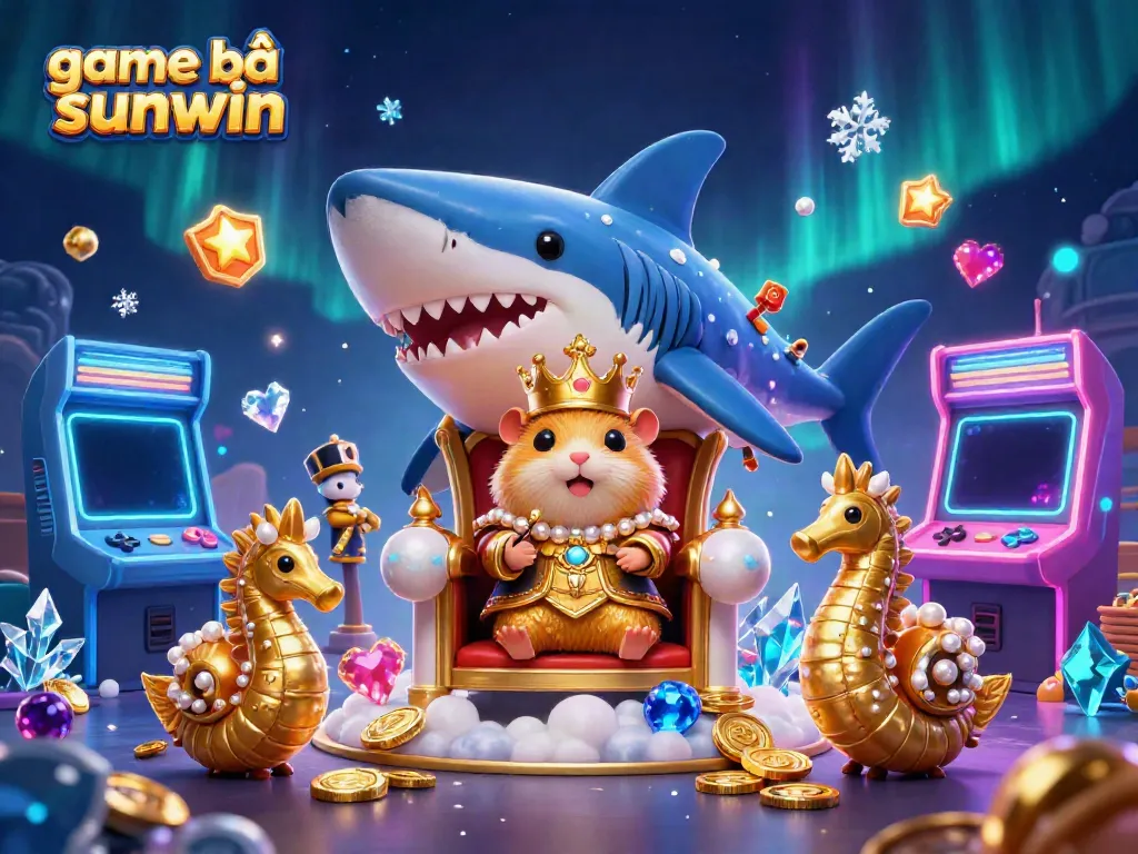 Experience the excitement of game bài sunwin in a vibrant, dynamic casino scene with a fierce hamster king.