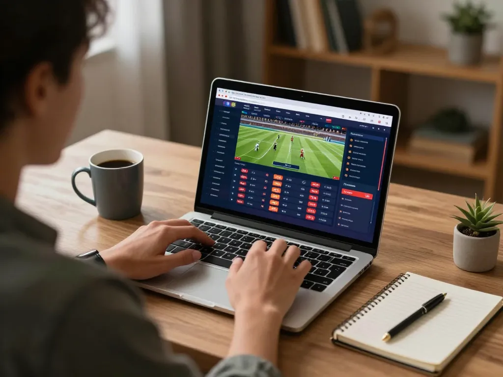 Engaged user manages sports bets on a laptop displaying 3win interface in cozy home setup