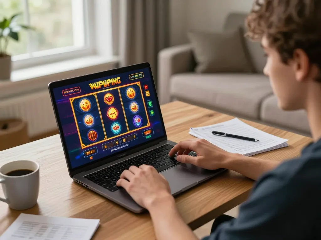 Player engaging with non gamstop casinos on laptop at home, showcasing an inviting gaming atmosphere.
