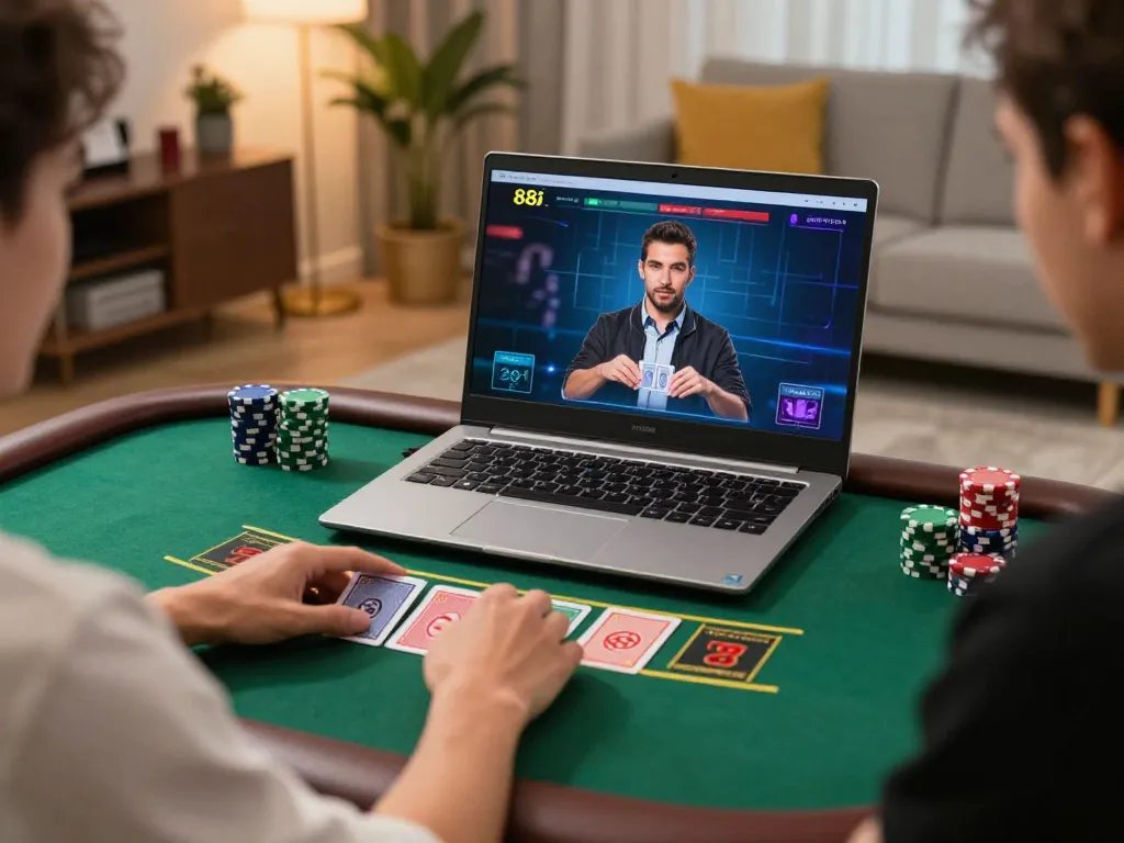 Player enjoying live blackjack action on 88i's online casino interface, showcasing strategic gaming.