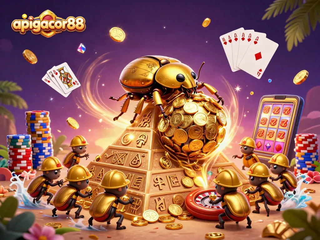 Engage in thrilling gameplay with apigacor88 through our vibrant, golden-themed casino illustration.