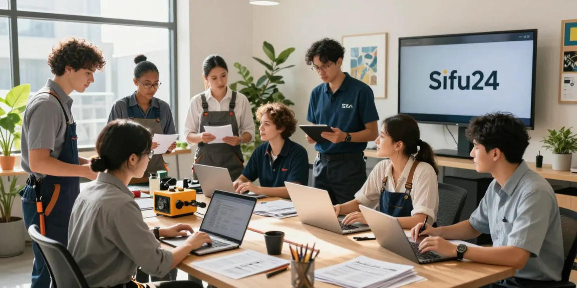 Professionals connecting through Sifu24 Hong Kong's platform in a vibrant workspace, showcasing client-to-professional interactions.