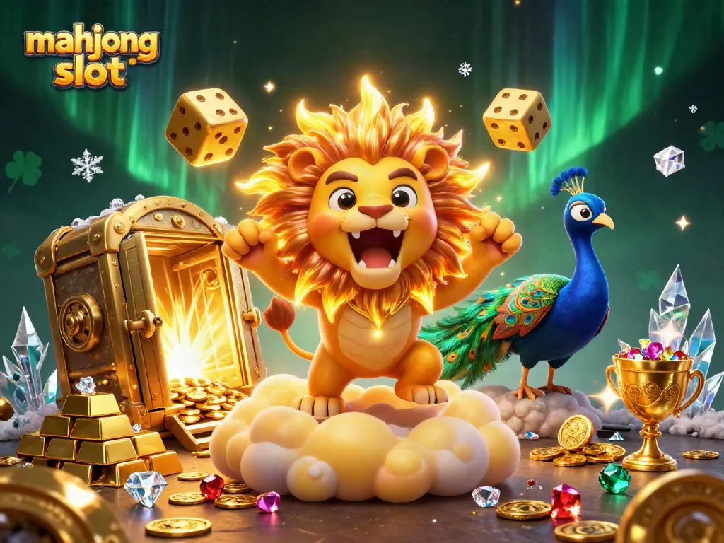 Experience the thrill of mahjong slot with vibrant 3D characters and dazzling treasures in a dynamic casino art scene.