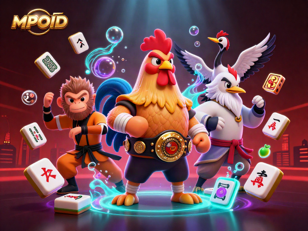 MPOID characters showcase exciting slot elements in a vibrant casino-themed illustration.