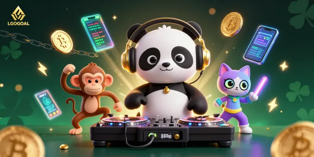 Enjoy the thrilling atmosphere of LGOGOAL with a casino DJ panda and vibrant characters.