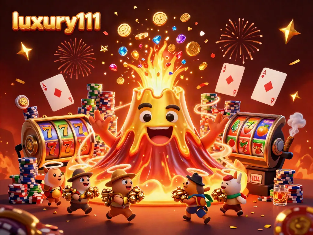 Experience thrilling gameplay with luxury111 featuring a triumphant volcano showering gold and treasures.