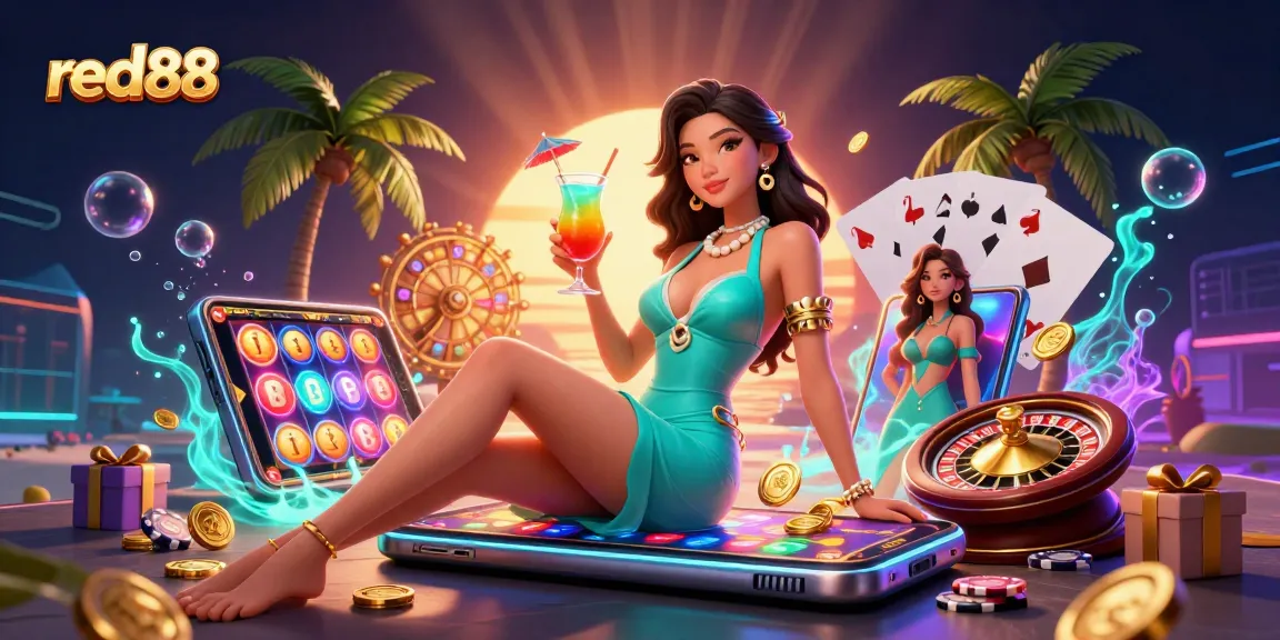 Win big at red88 with vibrant casino gameplay featuring a stunning scene of tropical relaxation.