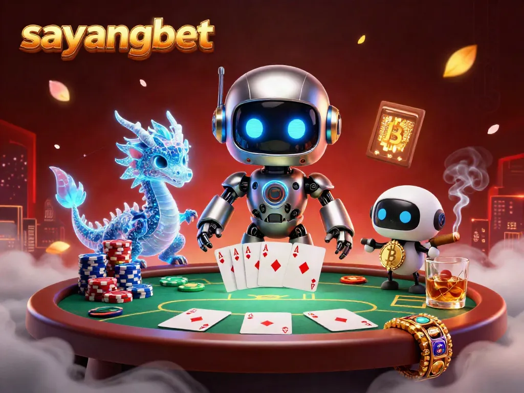 Experience thrilling gameplay with sayangbet, featuring vibrant poker elements and futuristic characters.