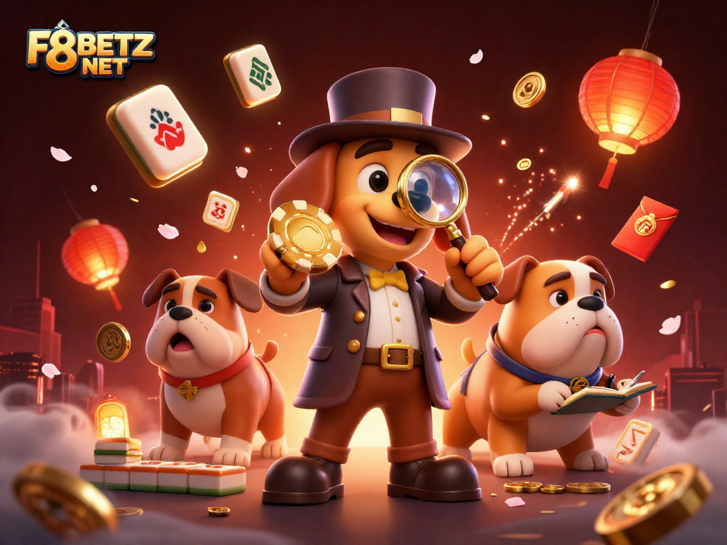Engage with F8BETZ NET as a detective duo uncovers treasure amidst vibrant casino-themed elements.