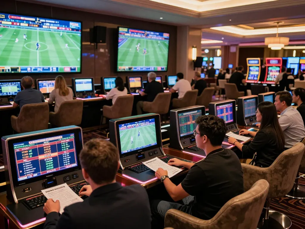 five88 sports betting enthusiasts analyzing odds in a luxury lounge for better decisions