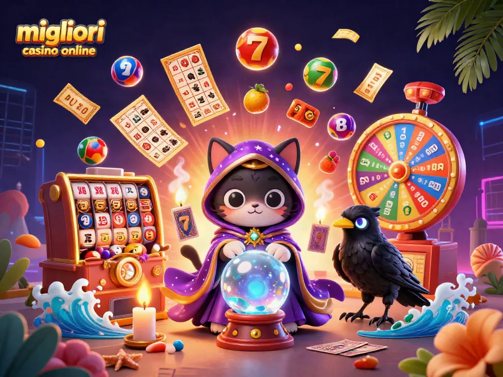 Scopri i migliori casino online con un'affascinante scena di slot e simboli fortunati.
