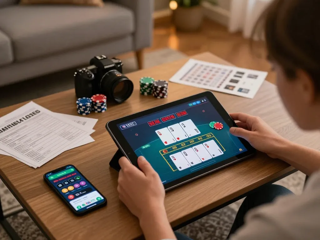 Engaging in Nohu90's live dealer blackjack from home, highlighting strategic gameplay.