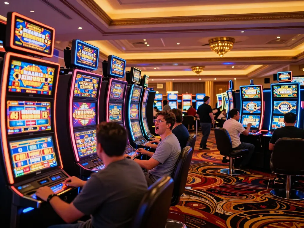 Players enjoying thrilling slot machines at MAX88 casino, showcasing high-energy gaming experience.