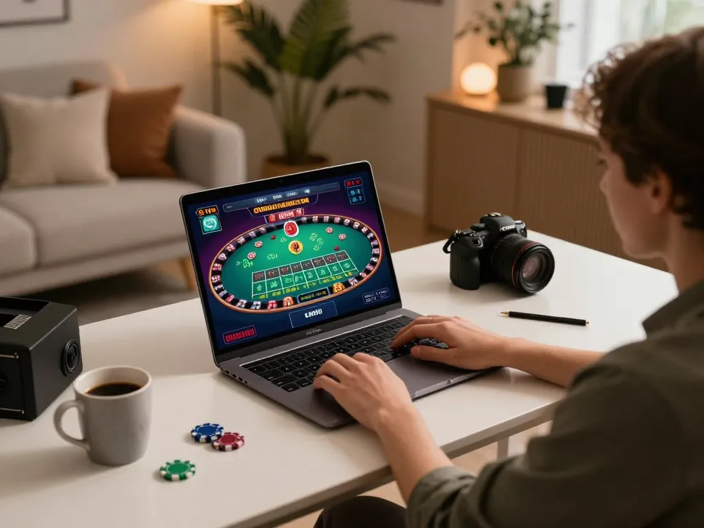 Player enjoying an immersive online casino experience using the link vào alo8 on their laptop, showing roulette game on screen