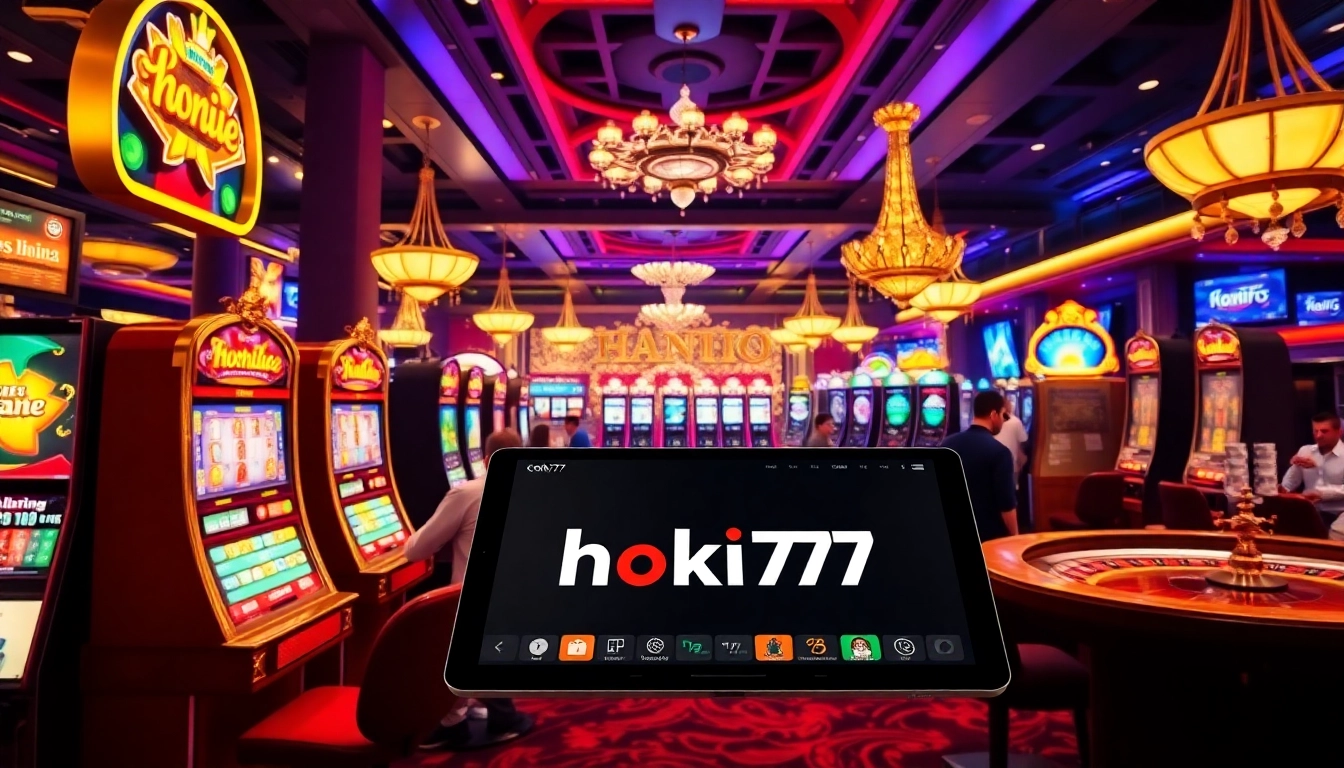 Experience thrilling gameplay on hoki77 with vibrant slot machines and engaging casino scenes.
