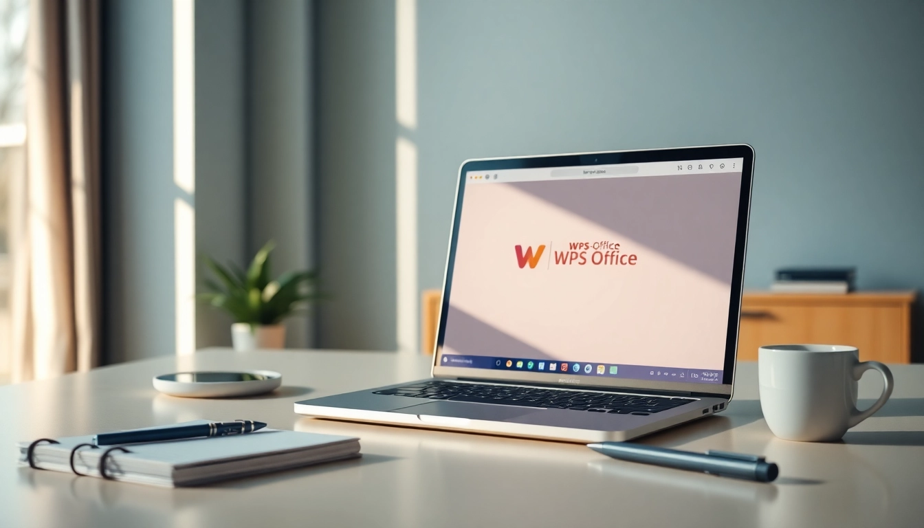 在现代工作空间中展示的WPS Office界面，强调生产力。