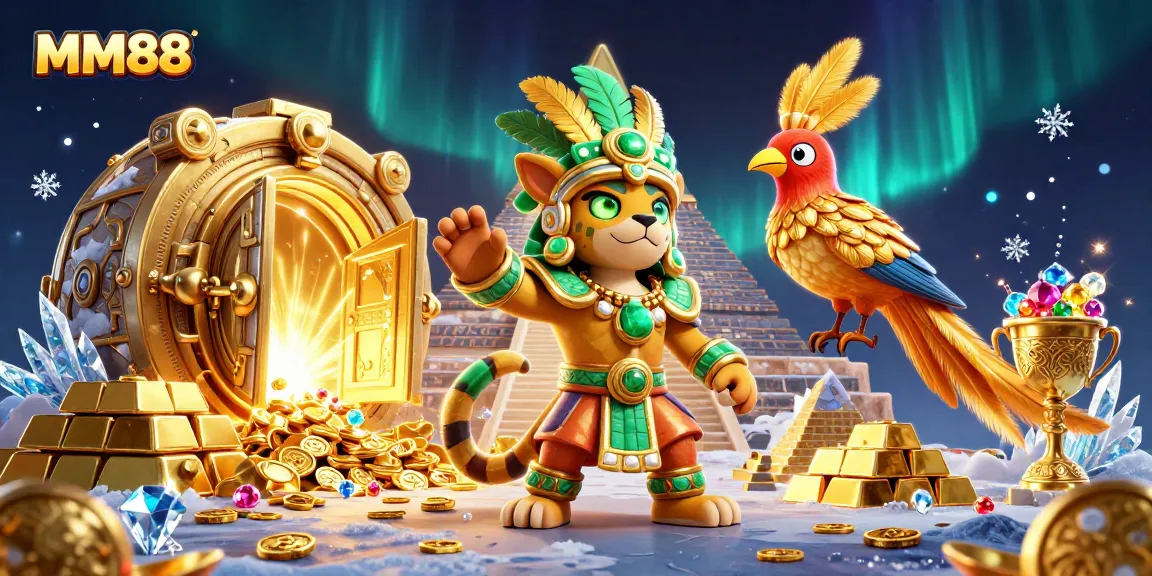 Engage with MM88's thrilling gambling world, featuring gold treasures and dynamic casino elements.