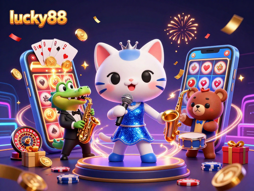 Engage with lucky88 by enjoying thrilling casino games led by animated characters in a vibrant, festive atmosphere.