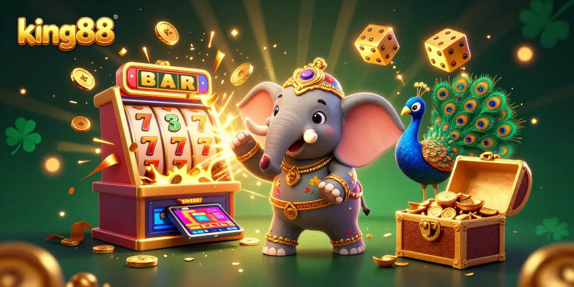 Win big at king88 with vibrant 3D casino scene featuring colorful elements and jackpot symbols.
