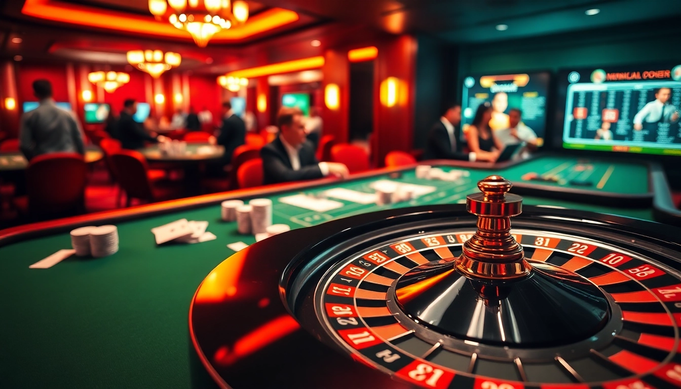 A vibrant casino scene showcasing poker chips and roulette wheel, emphasizing link good88.