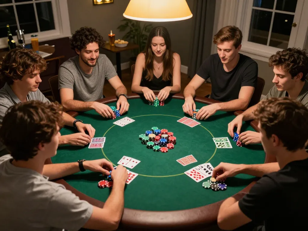 Friends enjoying a thrilling poker game night, showcasing strategies and camaraderie at 789win