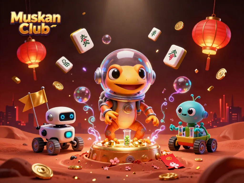 Engage with Muskan Club's vibrant gaming scene, showcasing thrilling casino elements and colorful characters.