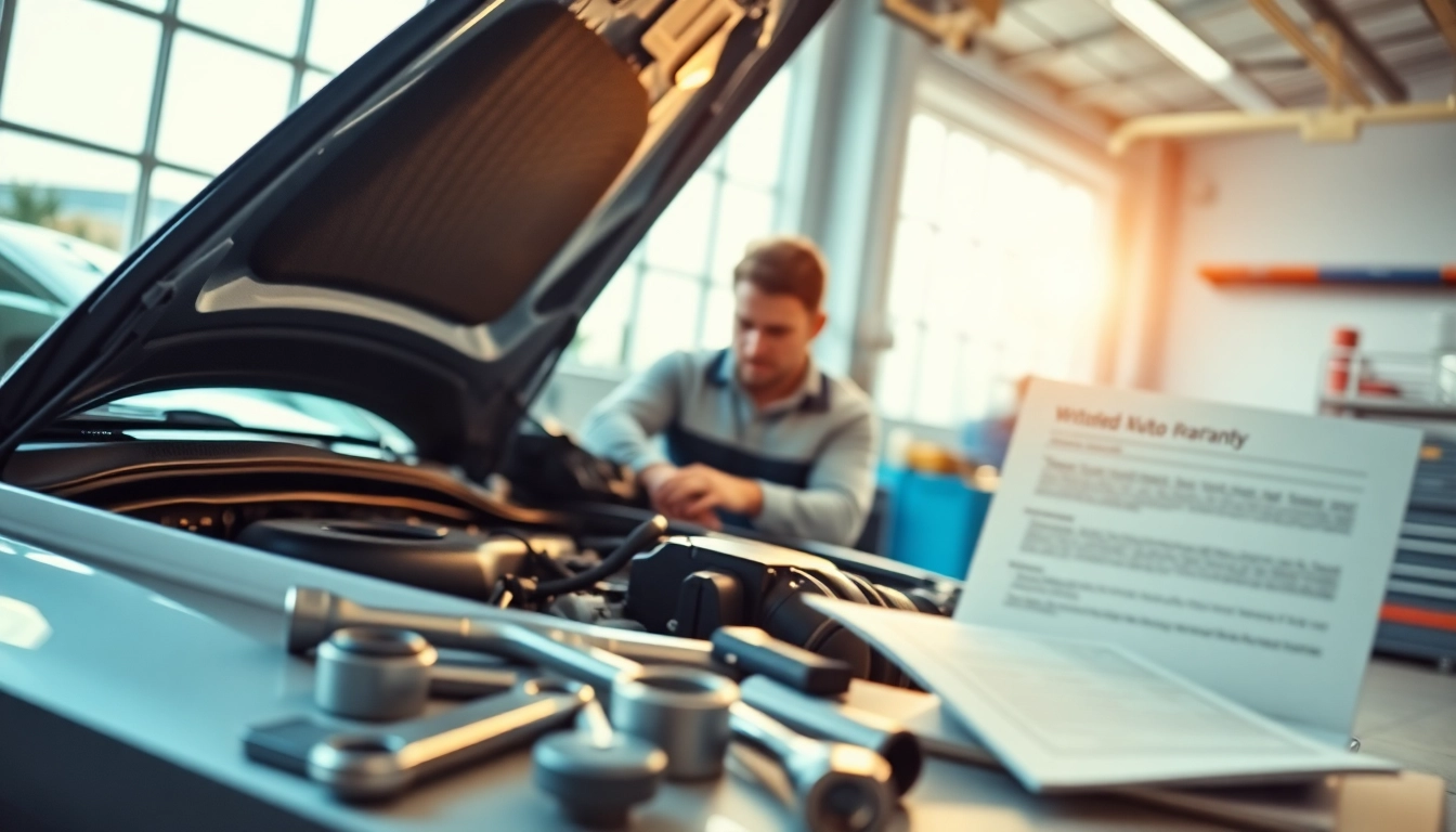 Inspecting a high mileage extended auto warranty vehicle in a professional garage setting.