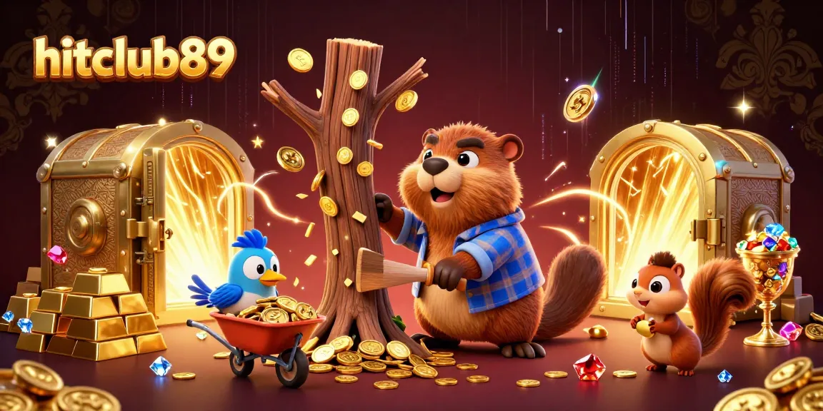 Experience thrilling wins with hitclub89 in this vibrant 3D casino scene featuring engaging characters and treasures.