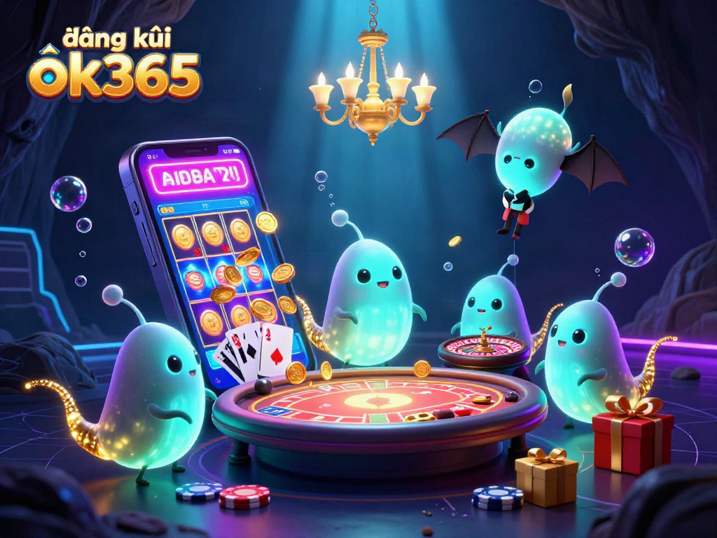 Engage in vibrant gaming excitement with đăng ký ok365 as glowworm lights illuminate a cave casino.