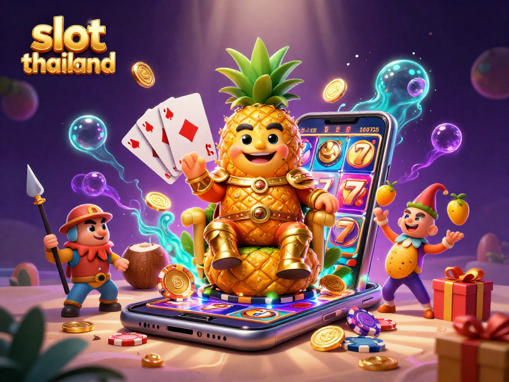 Spin to win at slot thailand with a vibrant 3D scene of playful casino characters and dynamic game elements.