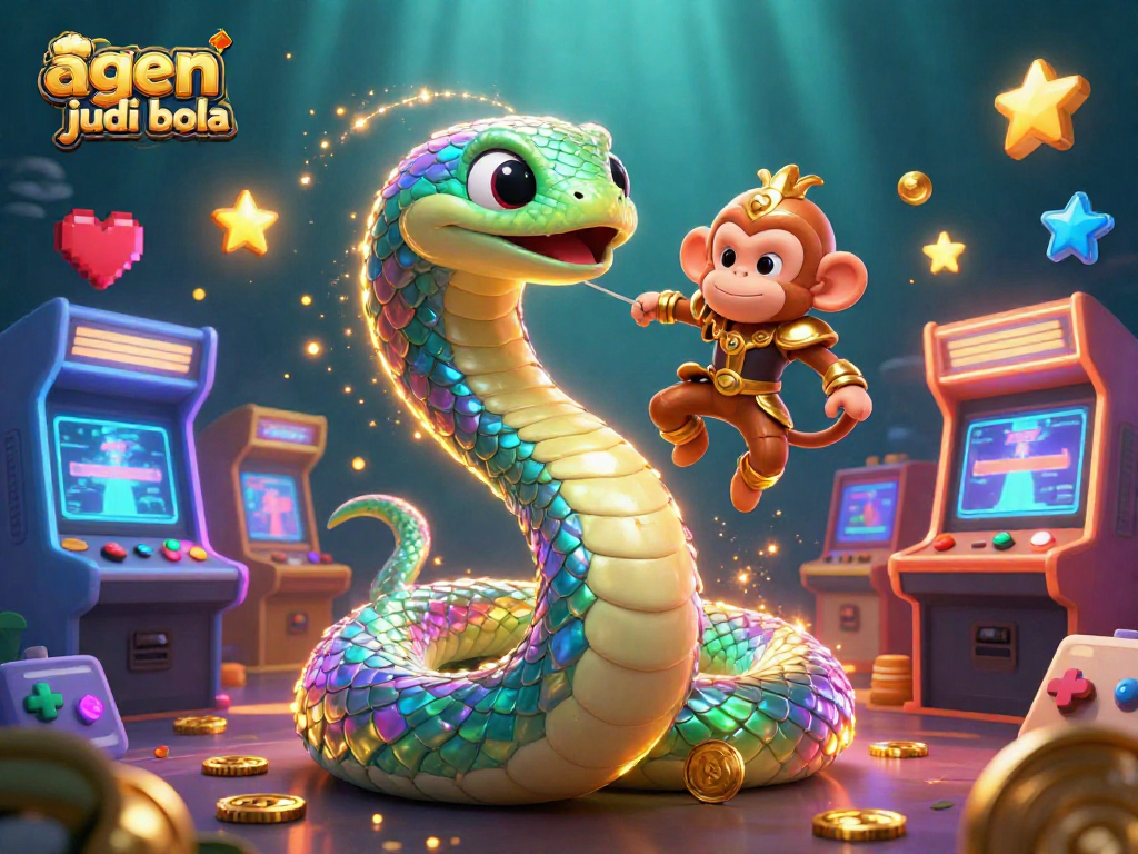Bet on agen judi bola with vibrant 3D cartoon illustration of gaming elements and characters.