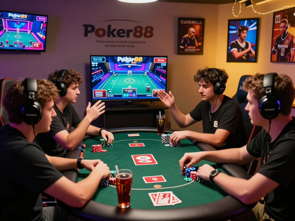 Players enjoying Poker88 online gaming experience with excitement and strategy in a vibrant setting.