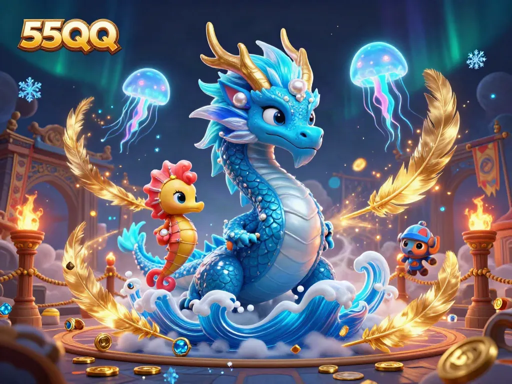 Engage in casino adventures with 55QQ's aquatic dragon, seahorse knight, and glowing jellyfish.
