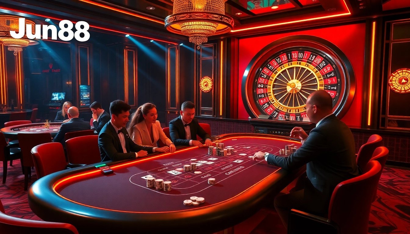 Experience thrilling casino action at Jun88 with poker tables and roulette wheels full of excitement.